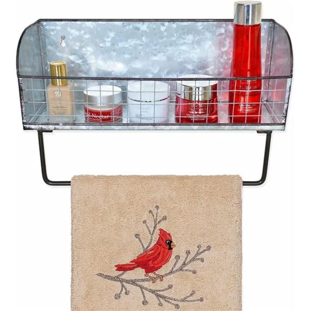 ShabbyDecor Galvanized Metal Bathroom Storage Box with Rustic Toilet Towel Bar